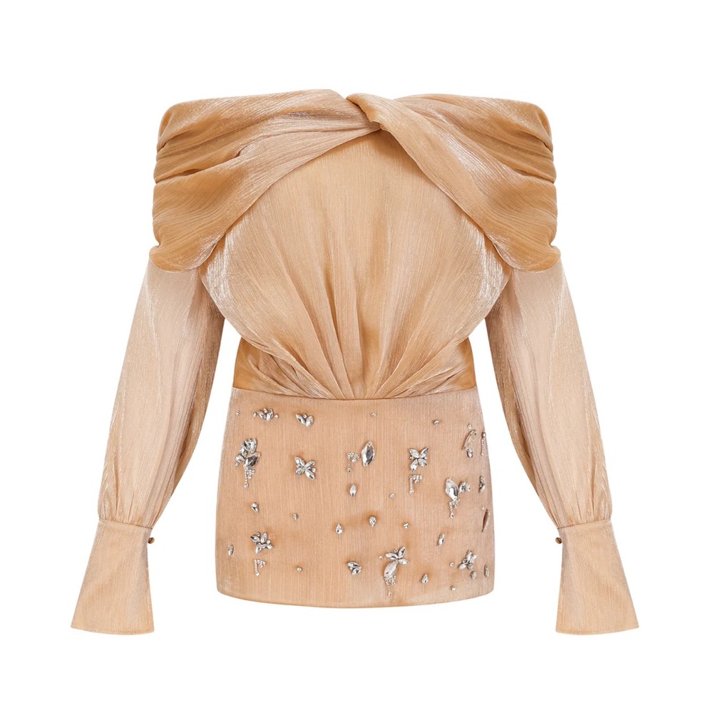 Elegant Tan Dress with Embellishments